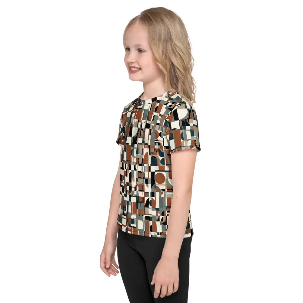 Terracotta Grid on Kids Crew Neck T-Shirt — Left