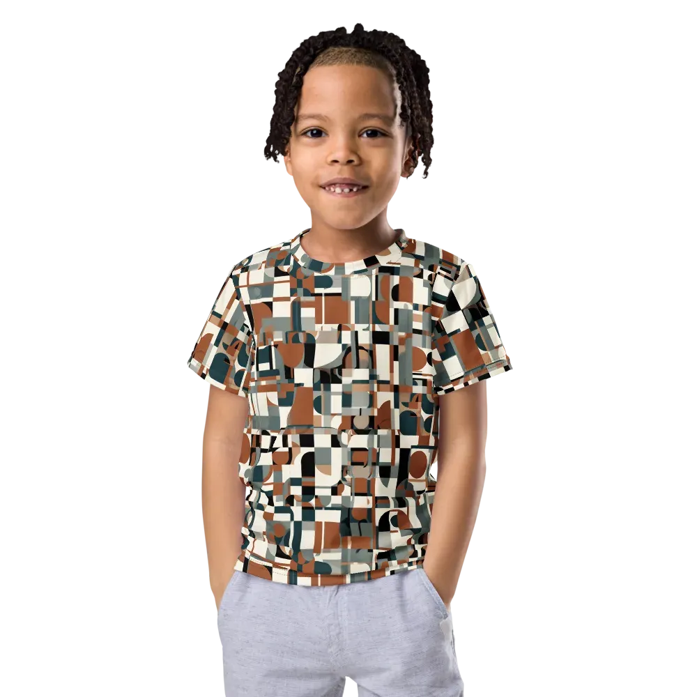 Terracotta Grid on Kids Crew Neck T-Shirt — Front