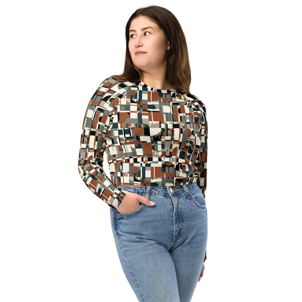 Terracotta Grid on Long Sleeve Crop Top — Front