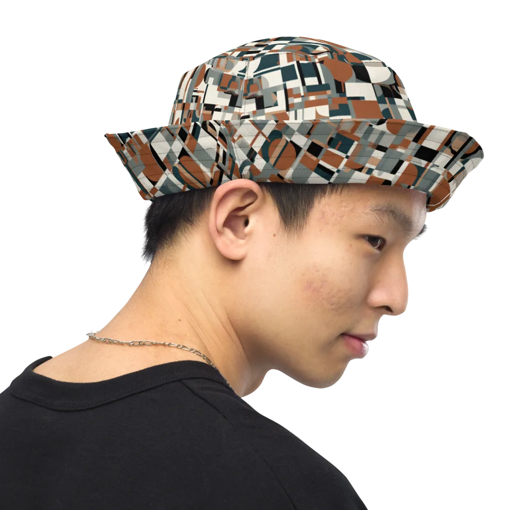 Terracotta Grid on Reversible Bucket Hat — Right Outside