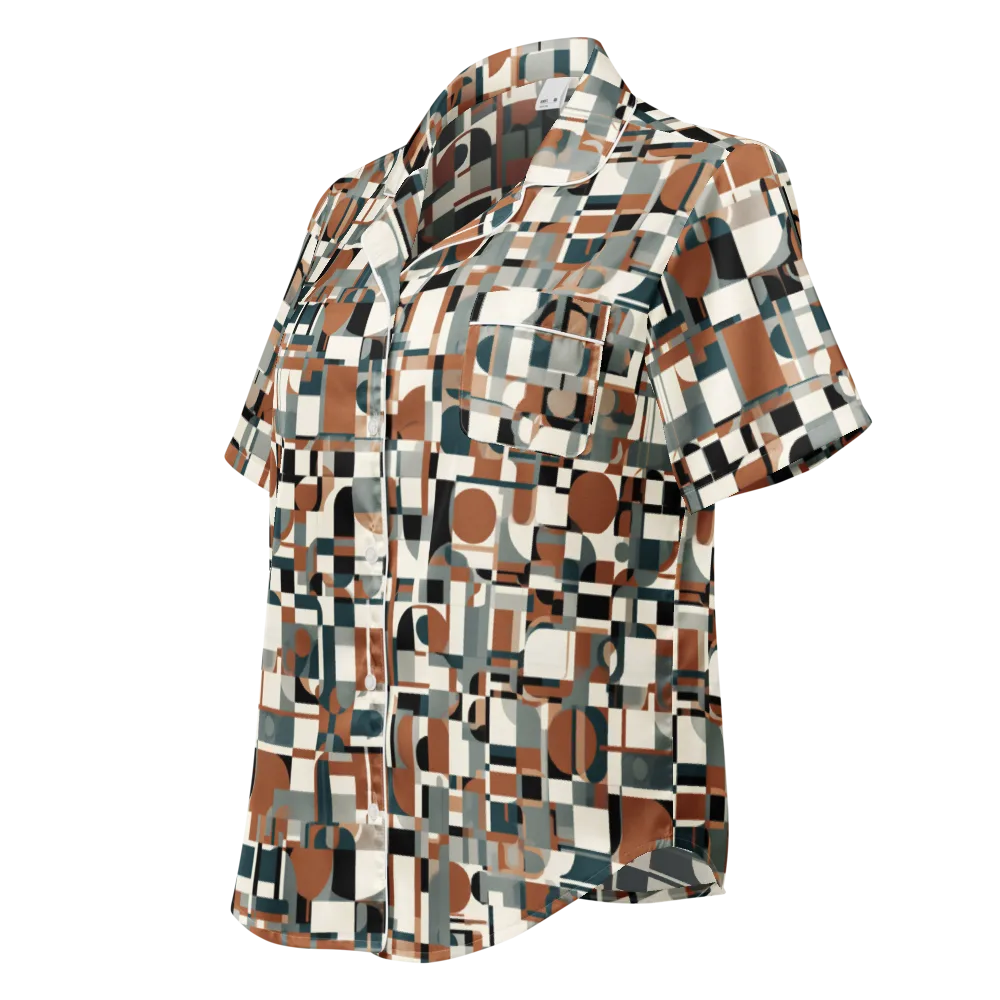 Terracotta Grid on Women's Short Sleeve Pajama Top — Left Front