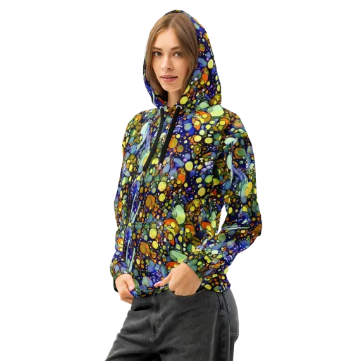Indigo Carnival on a Cotton Hoodie