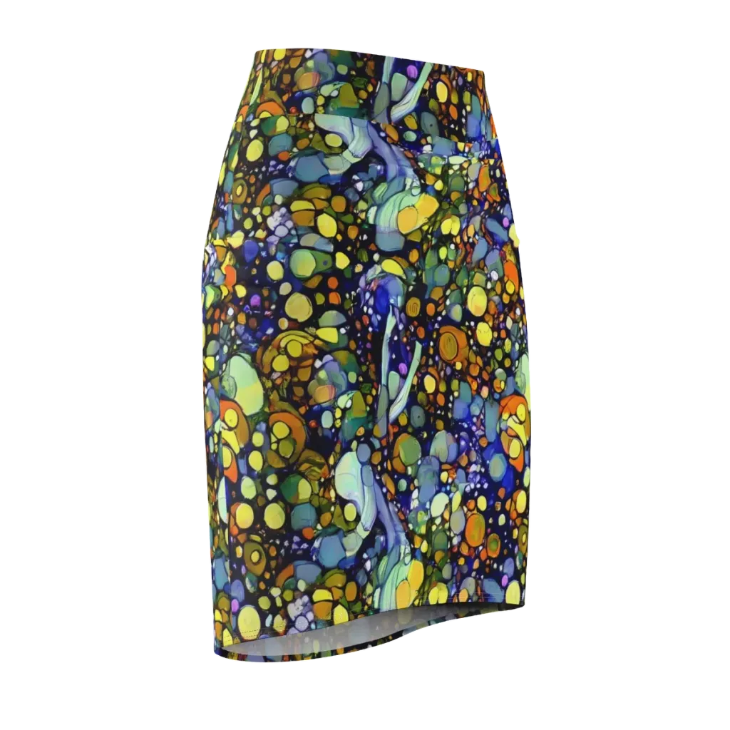 Indigo Carnival on Pencil Skirt — Front Side
