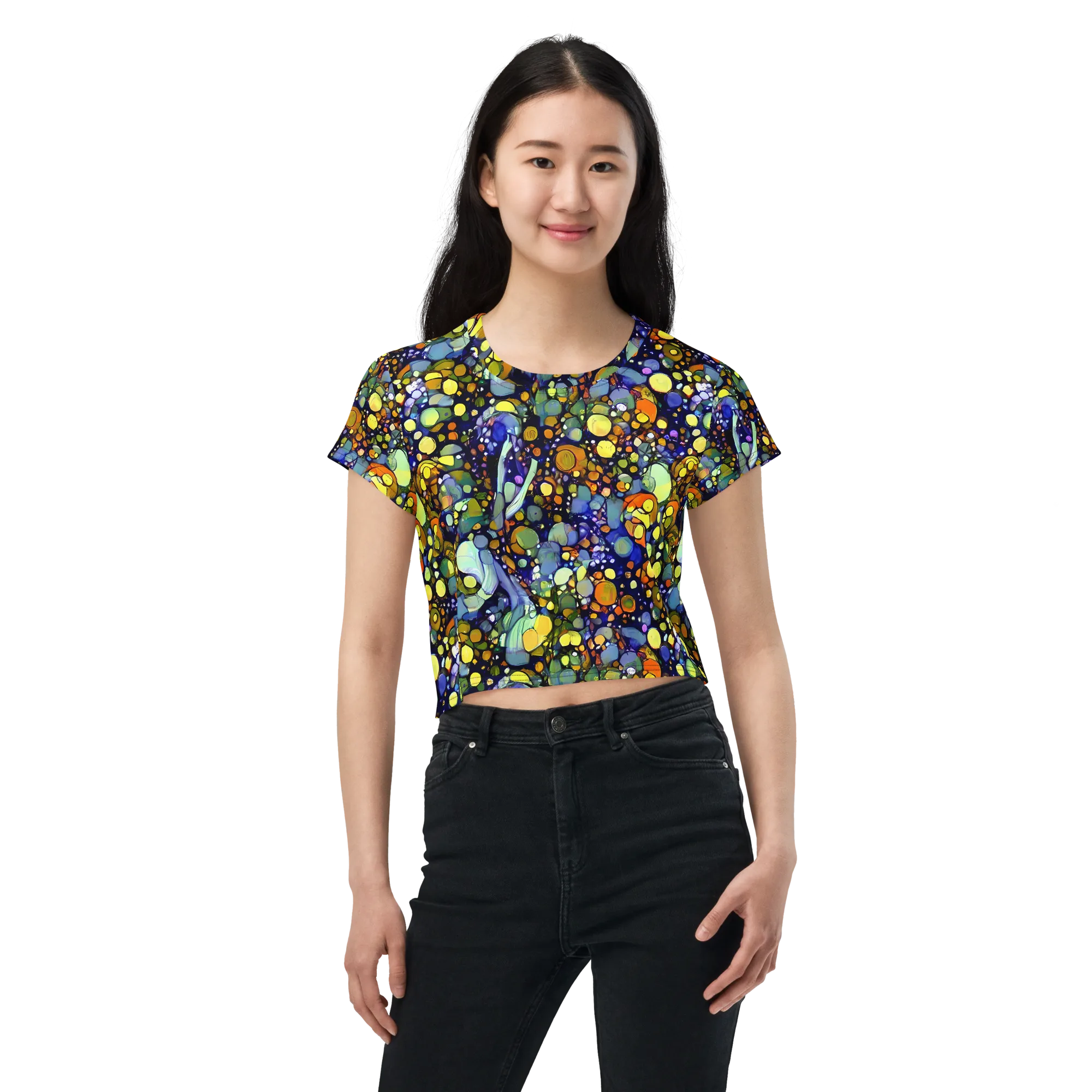 Indigo Carnival on Crop Tee — Front