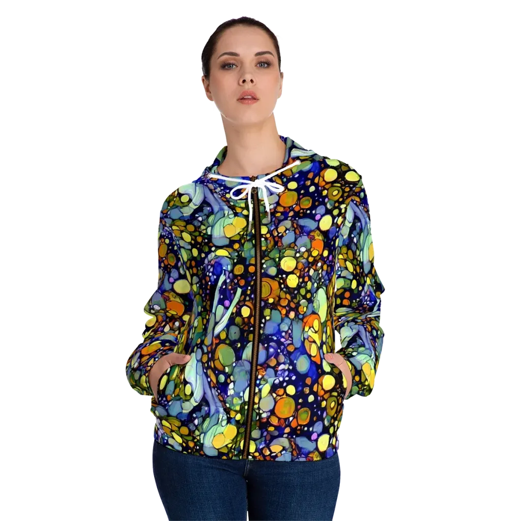 Indigo Carnival on Women's Full-Zip Hoodie — Front On Person
