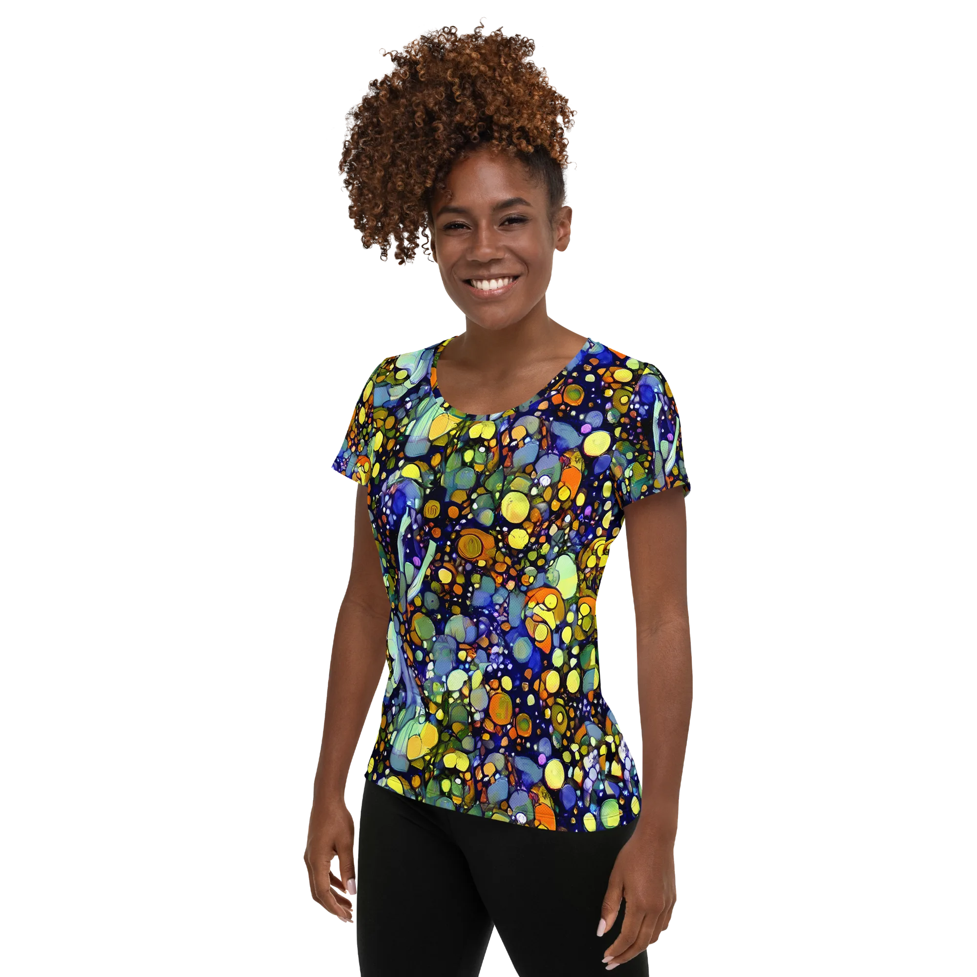 Indigo Carnival on Women's Athletic T-Shirt — Left