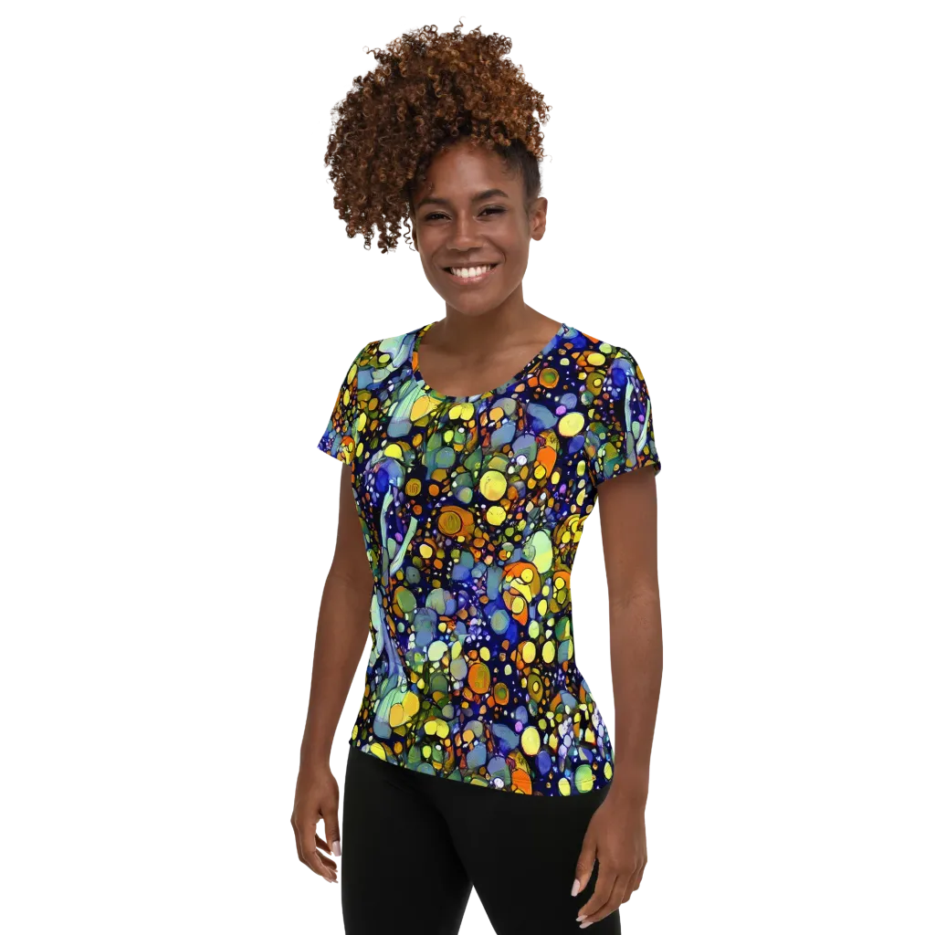 Indigo Carnival on Women's Athletic T-Shirt — Left