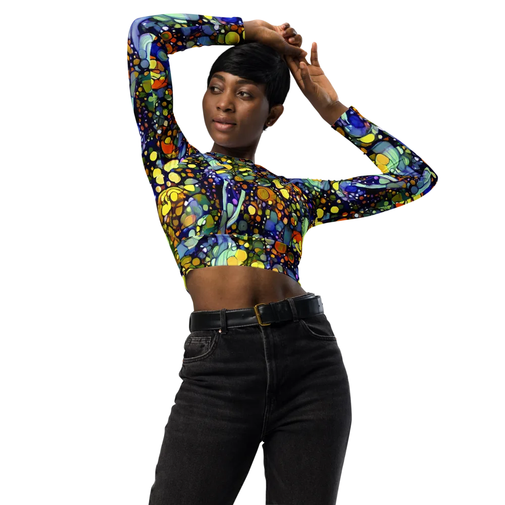 Indigo Carnival on Long Sleeve Crop Top — Front