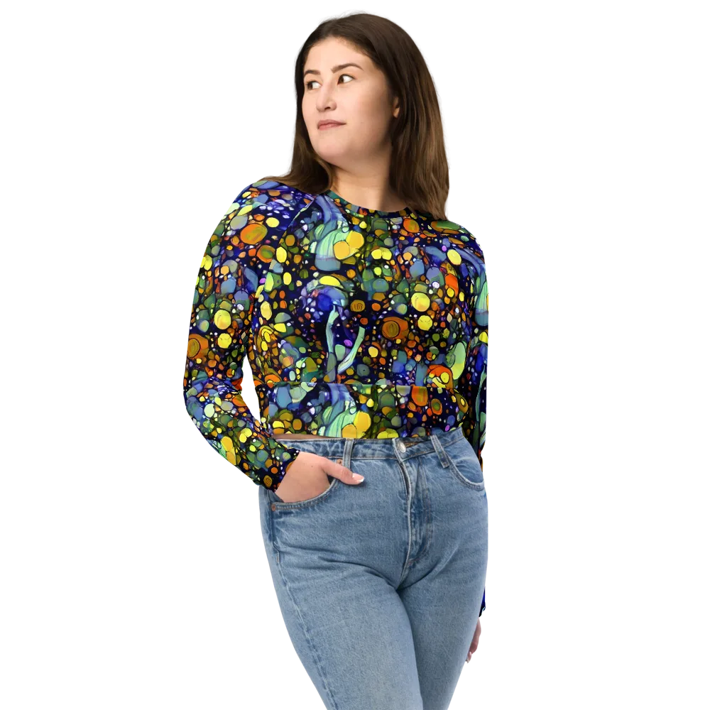 Indigo Carnival on Long Sleeve Crop Top — Front