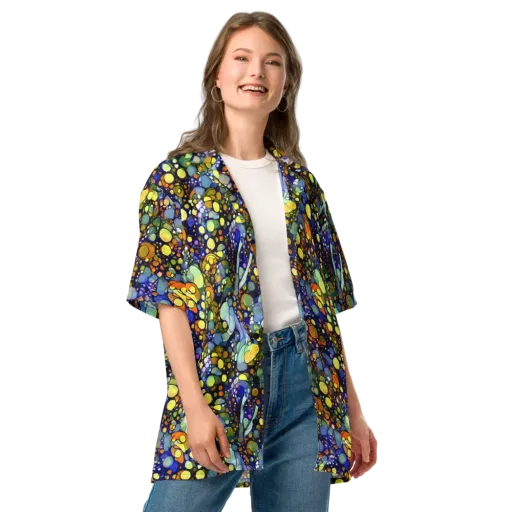 Indigo Carnival on a Button Shirt