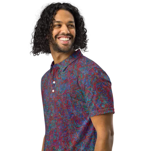Kinetic Mosaic on a Men's Slim Fit Polo Shirt