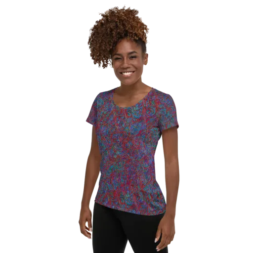 Kinetic Mosaic on a Women's Athletic T-Shirt