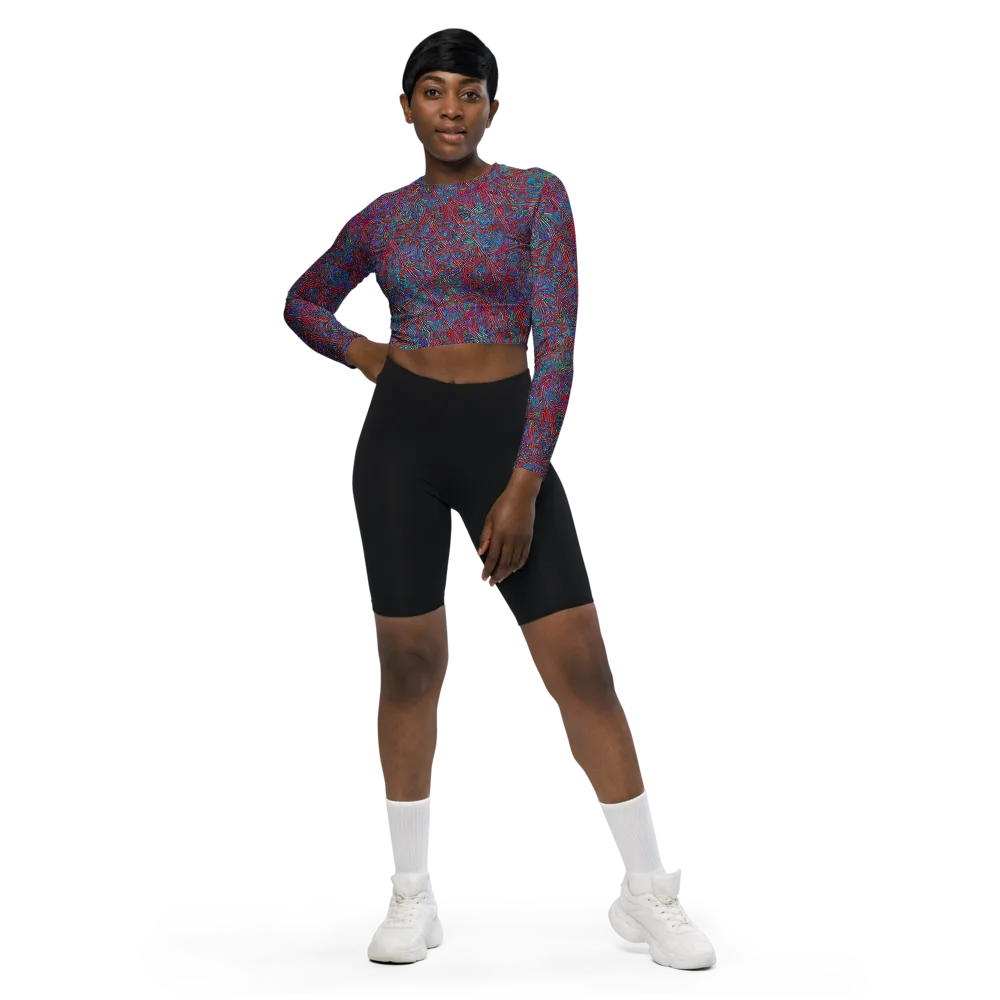 Kinetic Mosaic on Long Sleeve Crop Top — Front