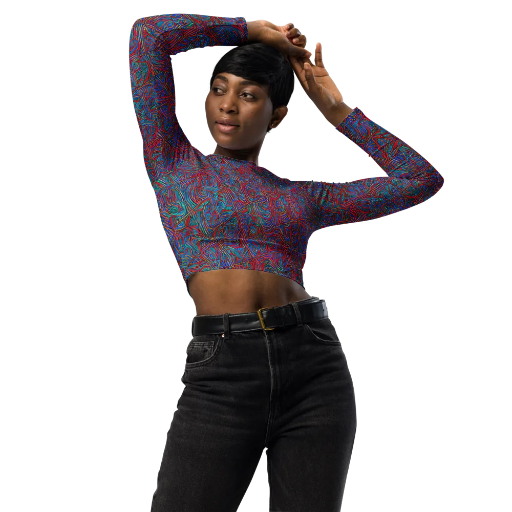Kinetic Mosaic on Long Sleeve Crop Top — Front