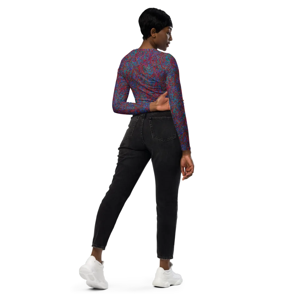 Kinetic Mosaic on Long Sleeve Crop Top — Right Back