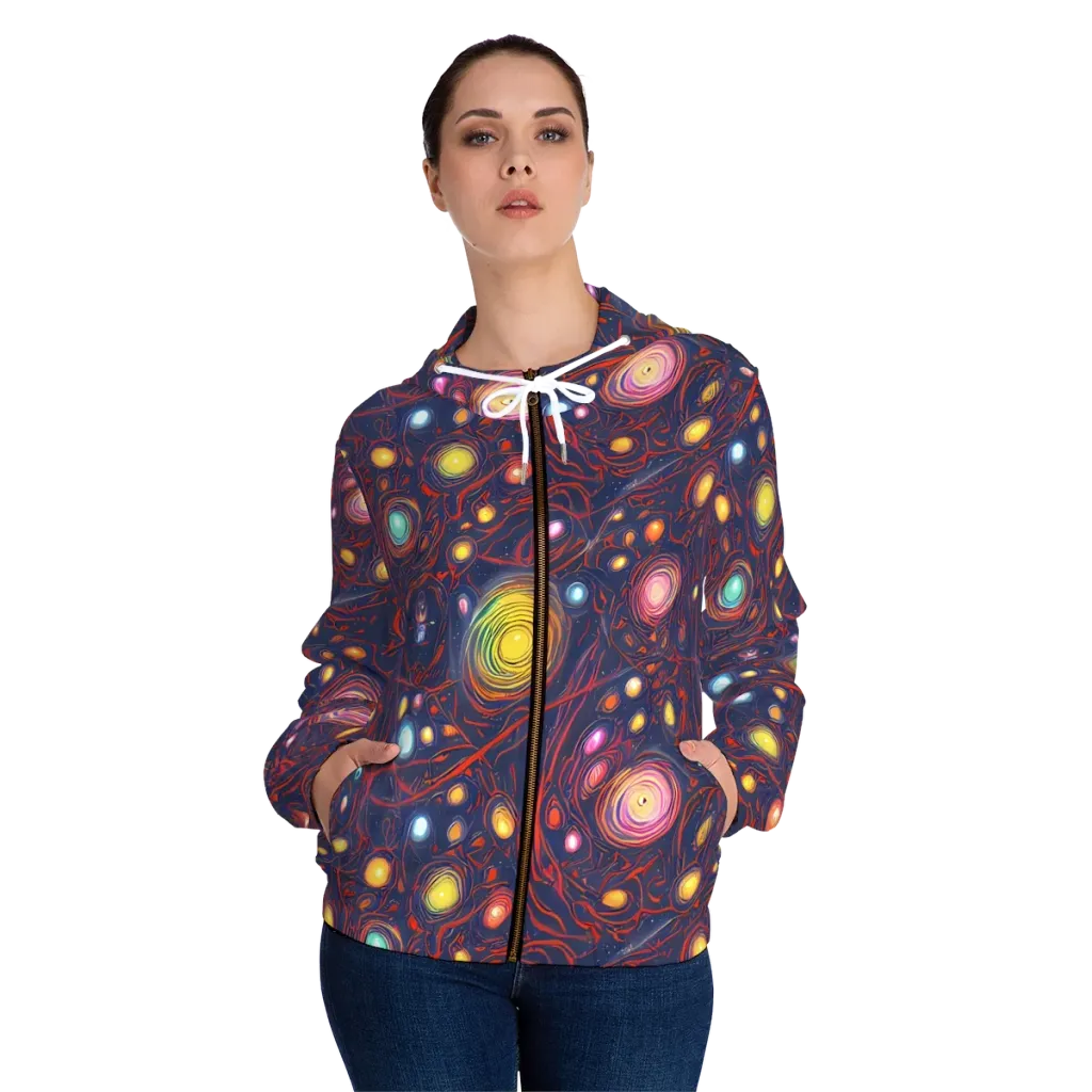 Molten Constellation on Women's Full-Zip Hoodie — Front On Person