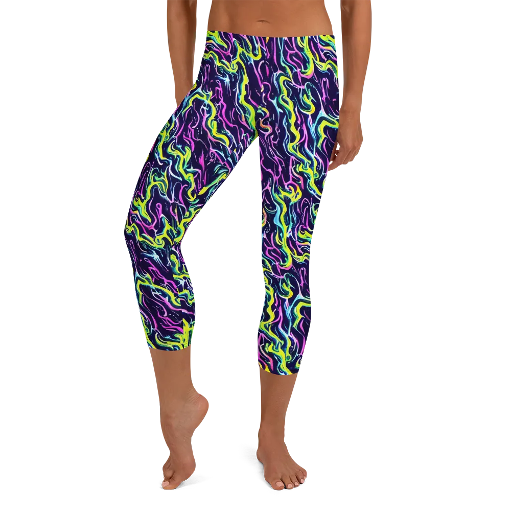 Acid Ribbons on Capri Leggings — Front