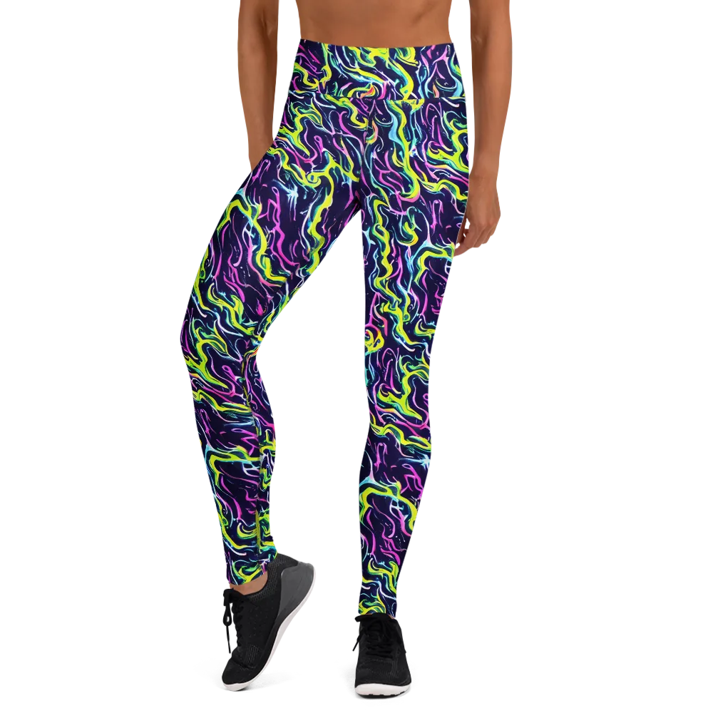 Acid Ribbons on Yoga Leggings — Front