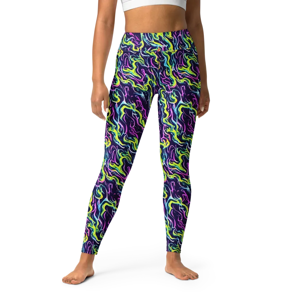 Acid Ribbons on Yoga Leggings — Front