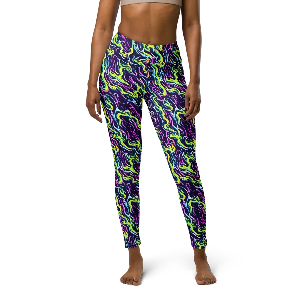 Acid Ribbons on Yoga Leggings — Front