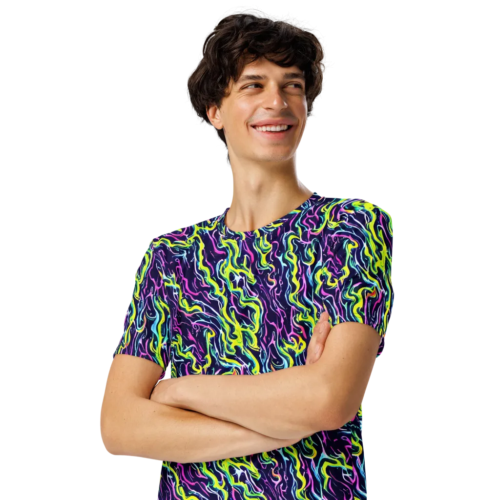 Acid Ribbons on Men's Crew Neck T-Shirt — Left Front