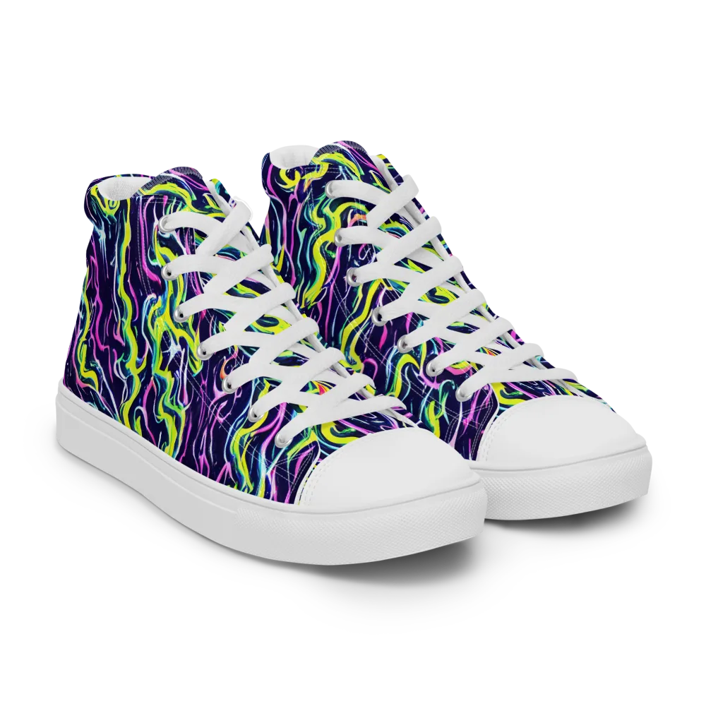 Acid Ribbons on Men's High Top Canvas Shoes — Right Front