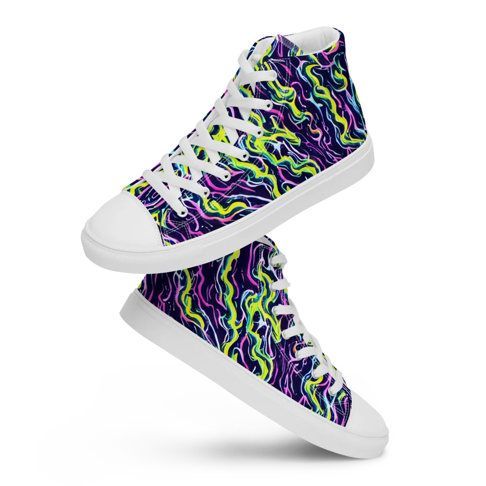 Acid Ribbons on Men's High Top Canvas Shoes — Front