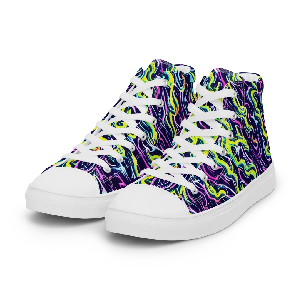 Acid Ribbons on Women's High Top Canvas Shoes — Left Front