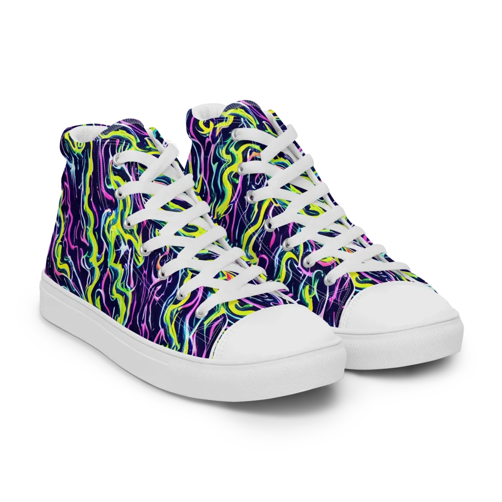 Acid Ribbons on Women's High Top Canvas Shoes — Right Front