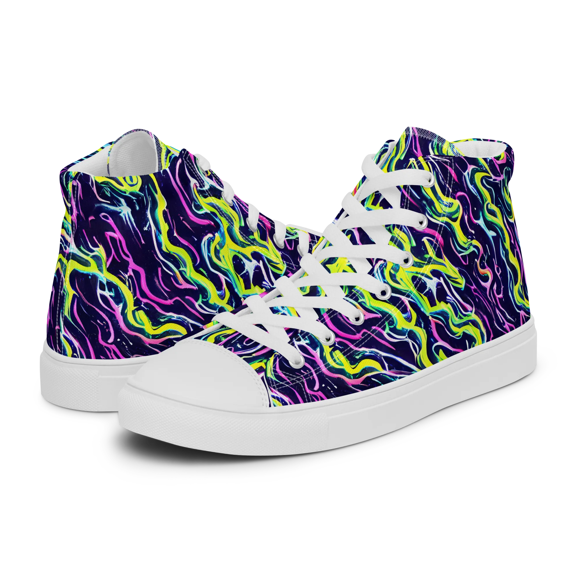 Acid Ribbons on Women's High Top Canvas Shoes — Left