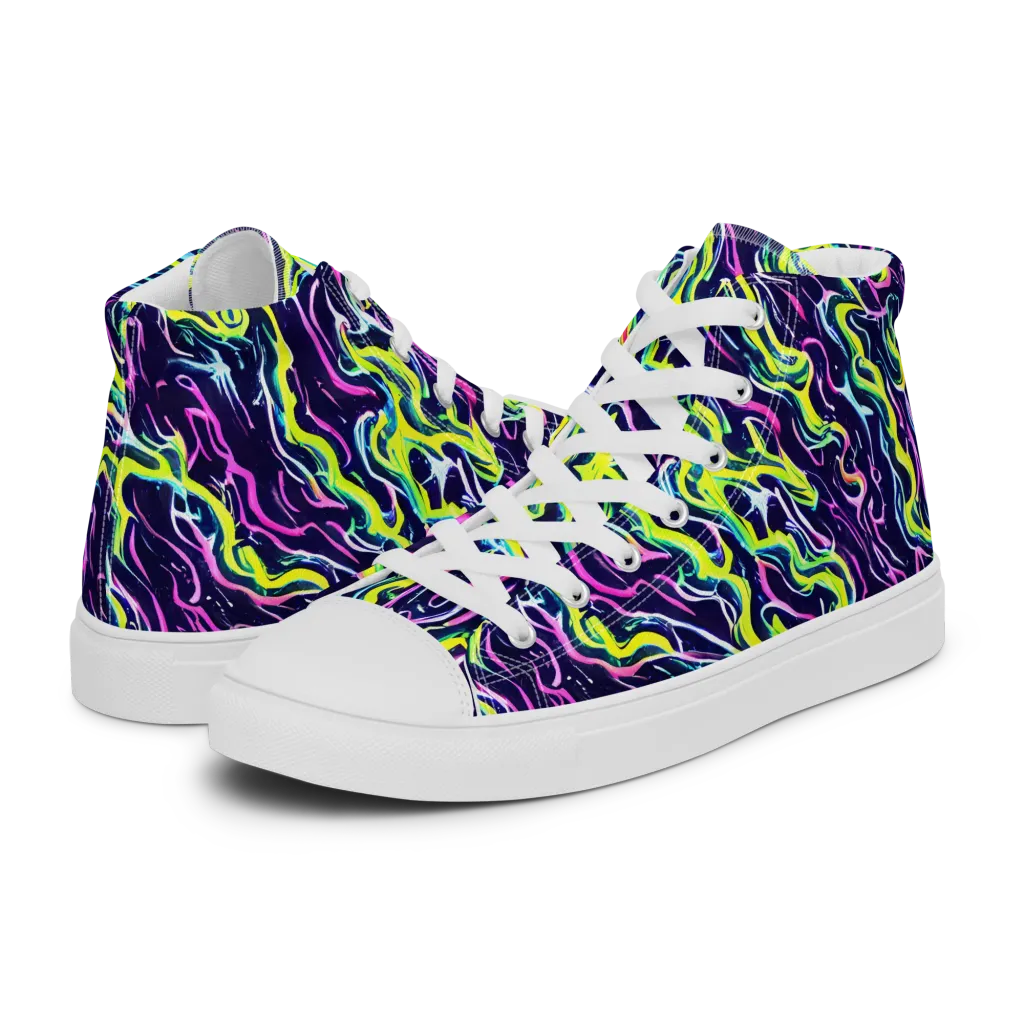 Acid Ribbons on Women's High Top Canvas Shoes — Left