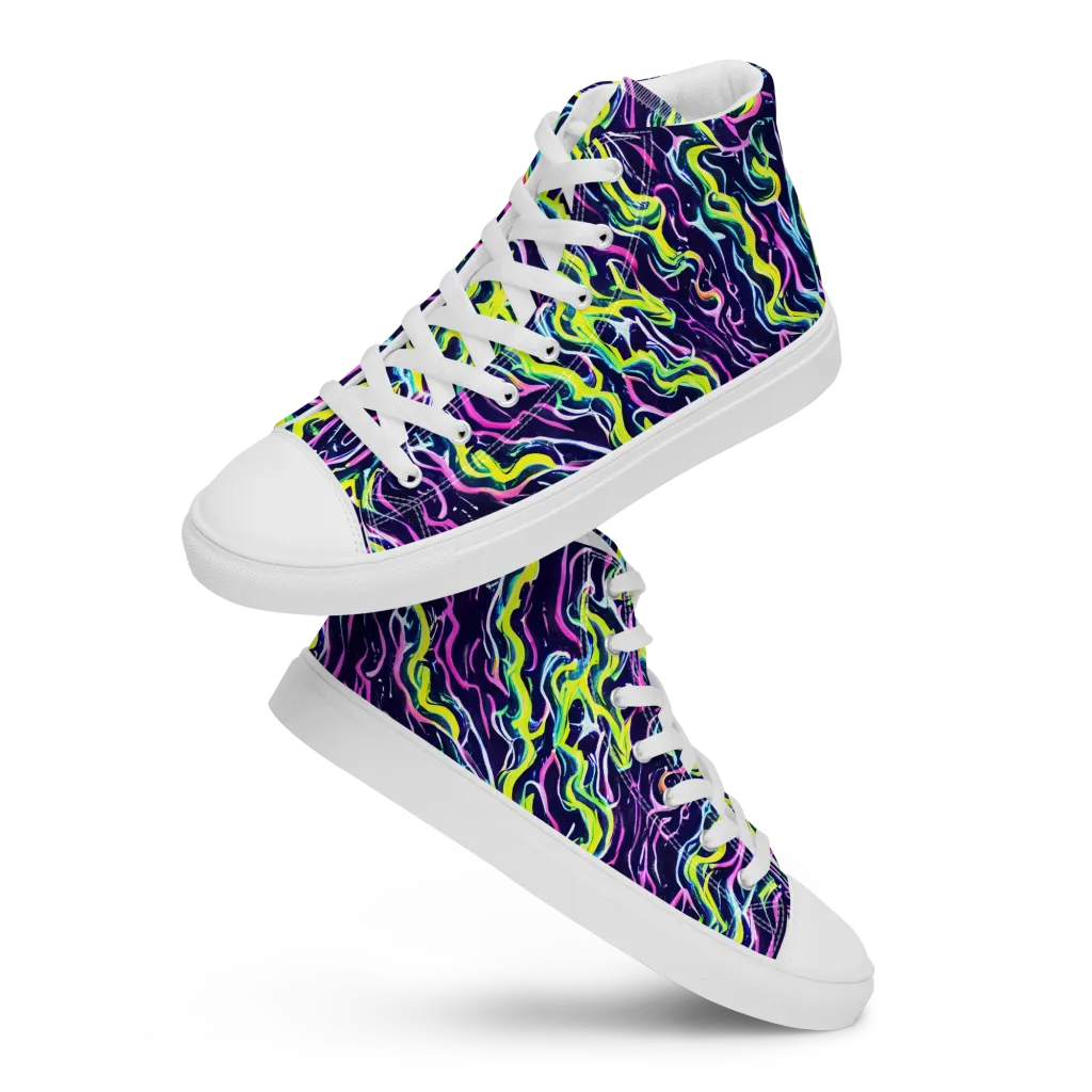 Acid Ribbons on Women's High Top Canvas Shoes — Front