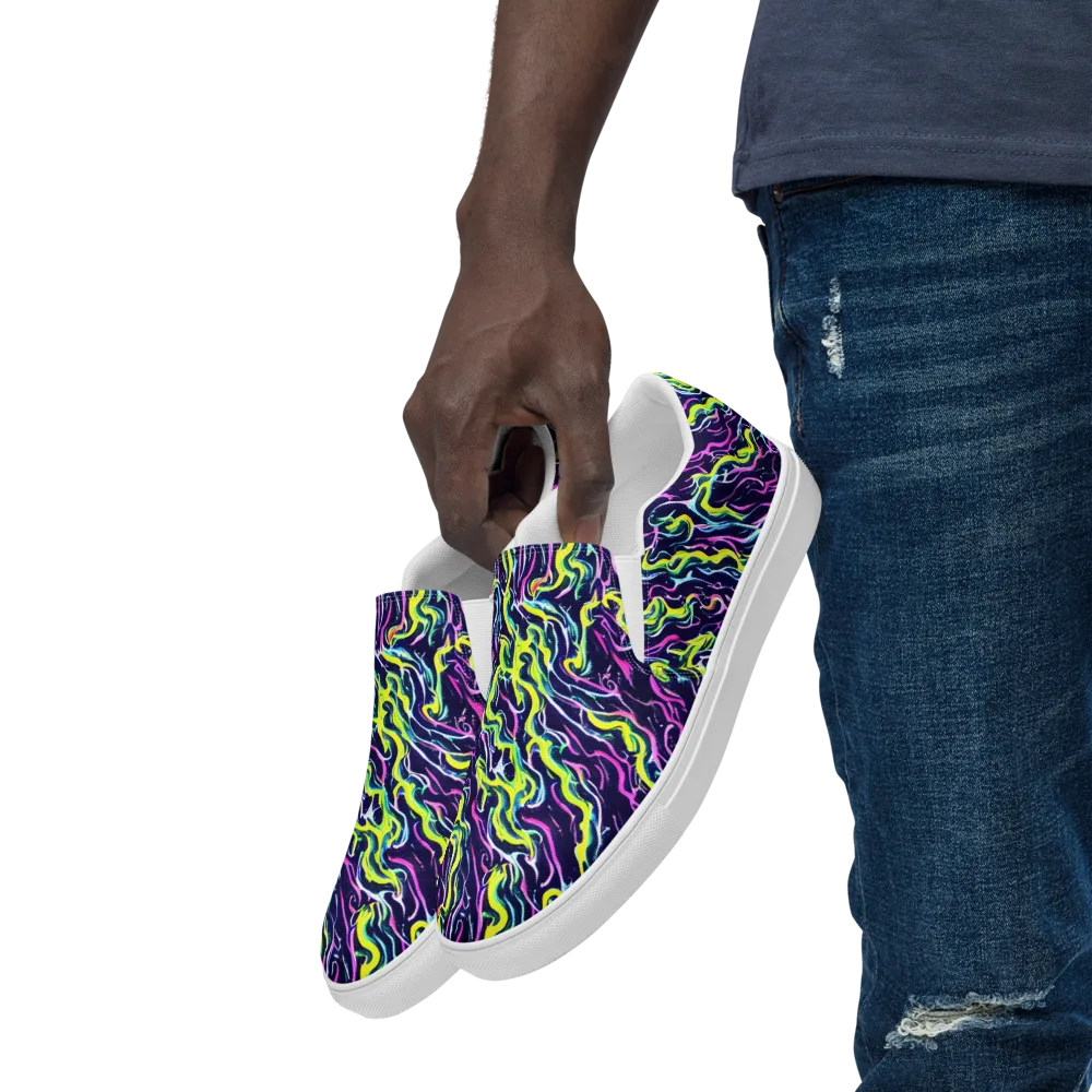 Acid Ribbons on Men's Slip-On Canvas Shoes — Left Front