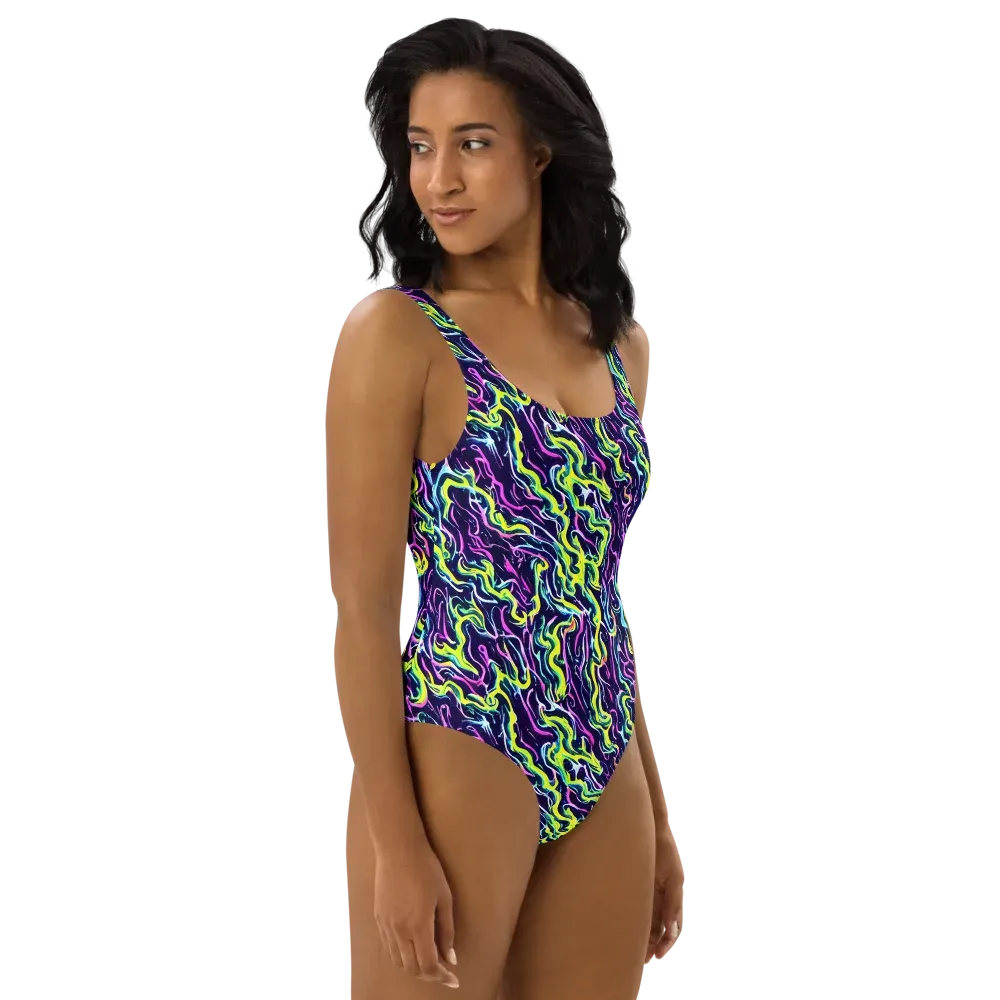 Acid Ribbons on One-Piece Swimsuit — Right