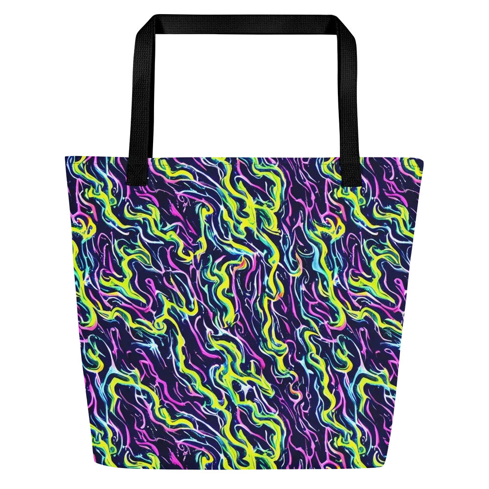 Acid Ribbons on Large Tote Bag W/ Pocket — Front