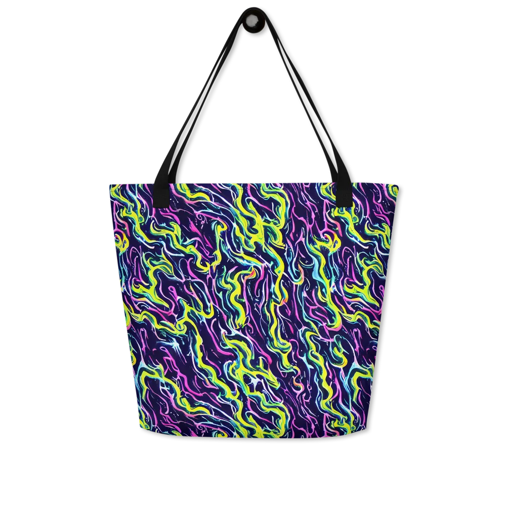 Acid Ribbons on Large Tote Bag W/ Pocket — Front