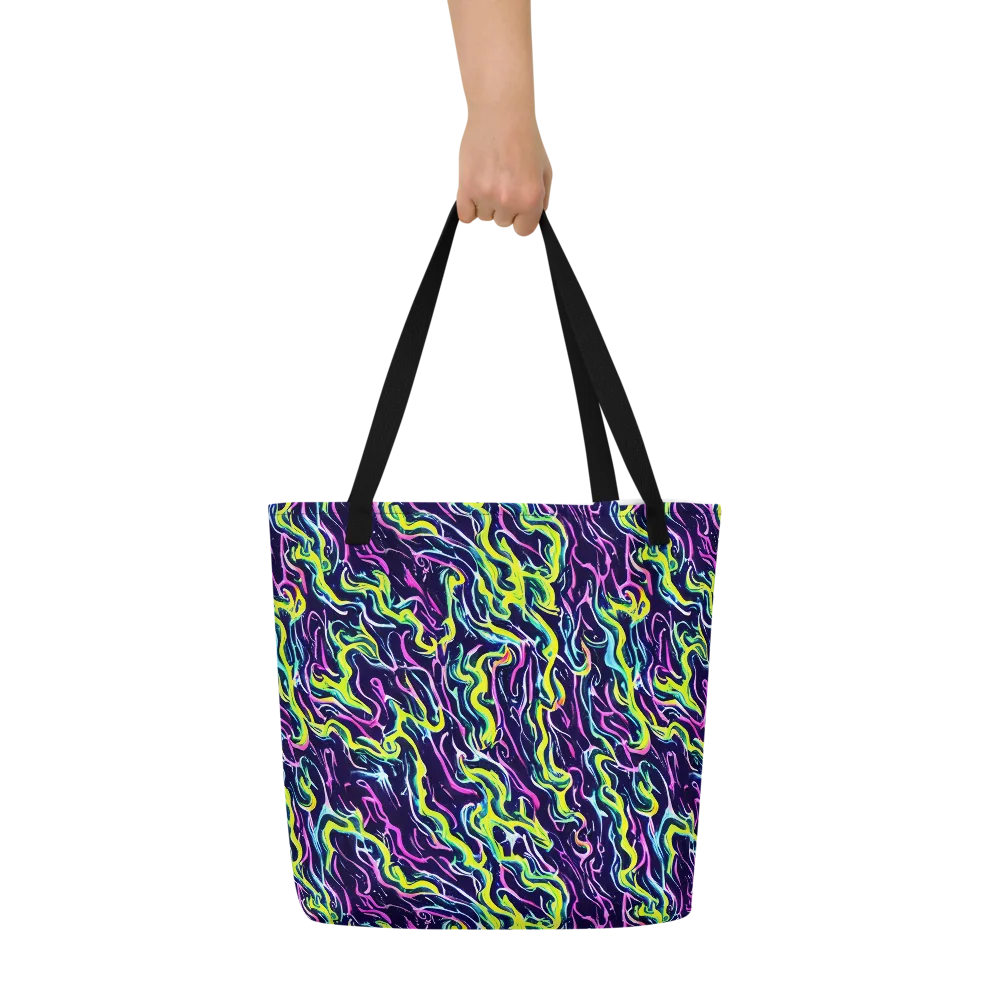 Acid Ribbons on Large Tote Bag W/ Pocket — Front