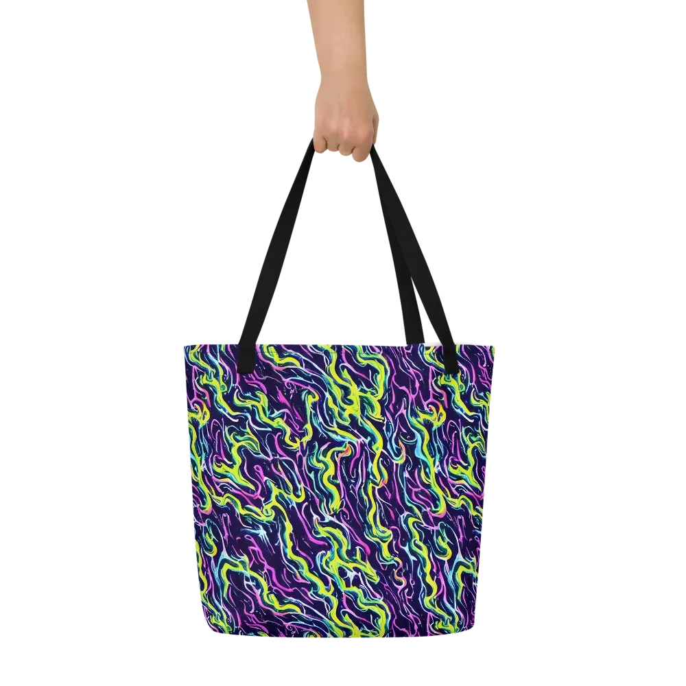 Acid Ribbons on Large Tote Bag W/ Pocket — Front