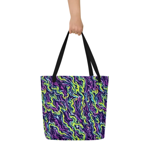 Acid Ribbons on a Large Tote Bag W/ Pocket