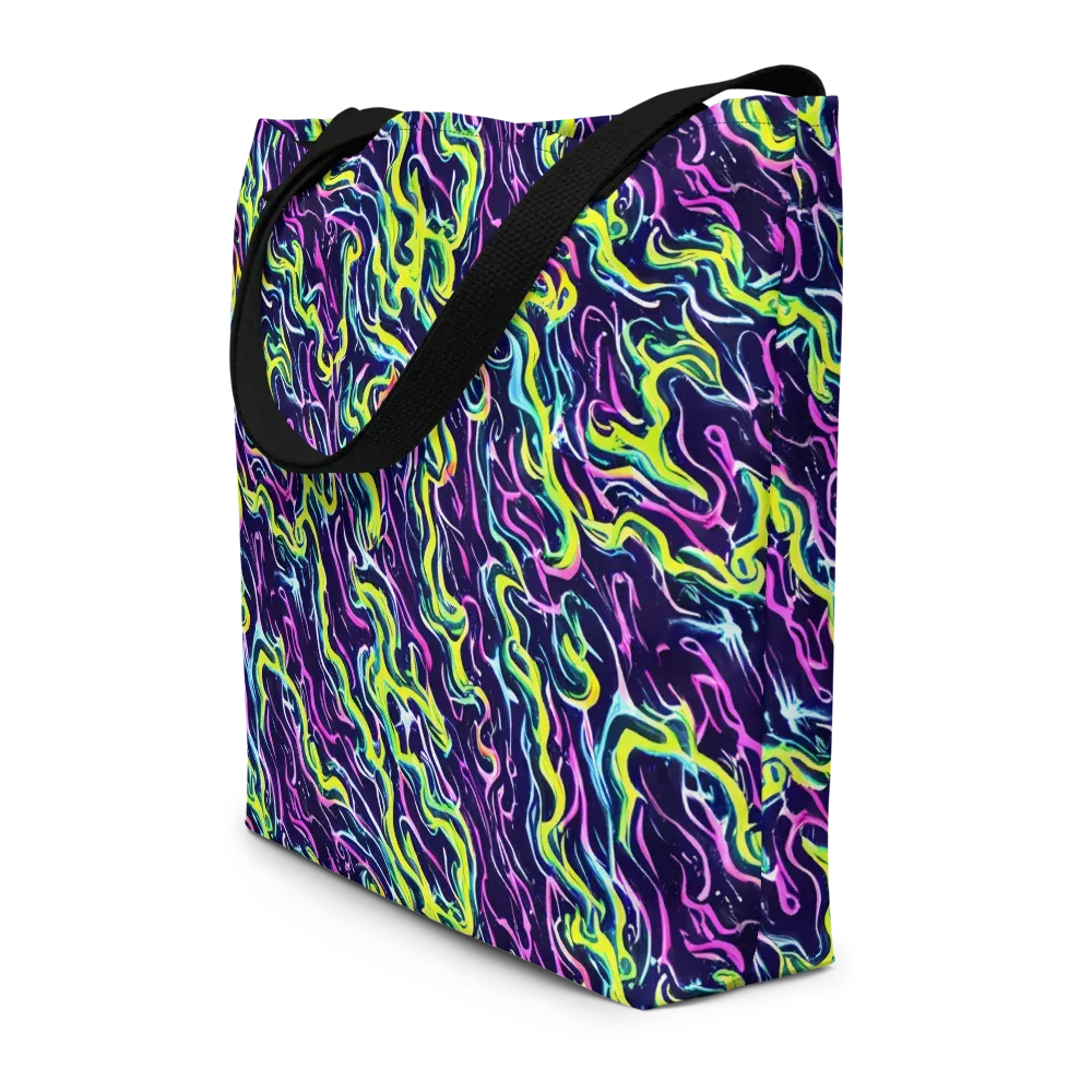 Acid Ribbons on Large Tote Bag W/ Pocket — Front