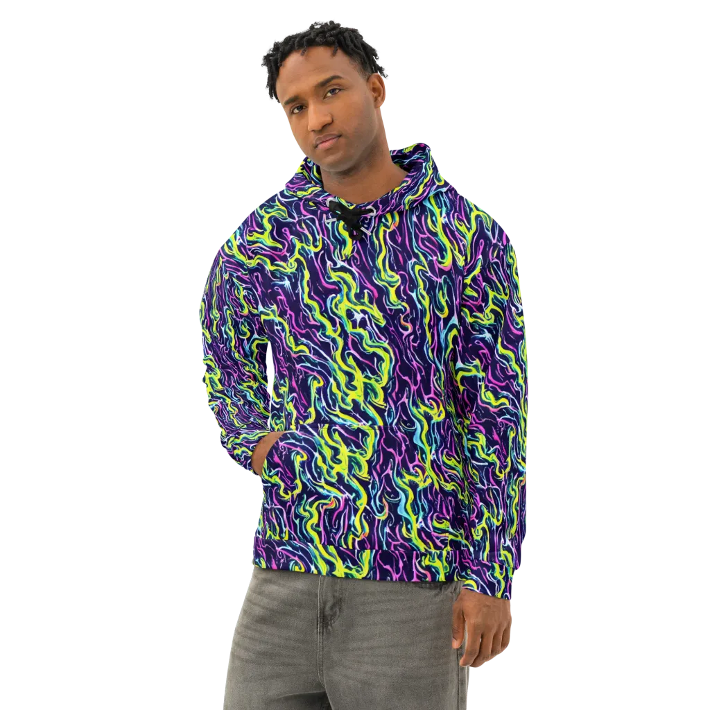 Acid Ribbons on Cotton Hoodie — Left Front