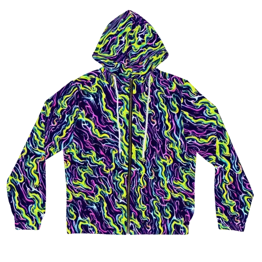 Acid Ribbons on a Women's Full-Zip Hoodie