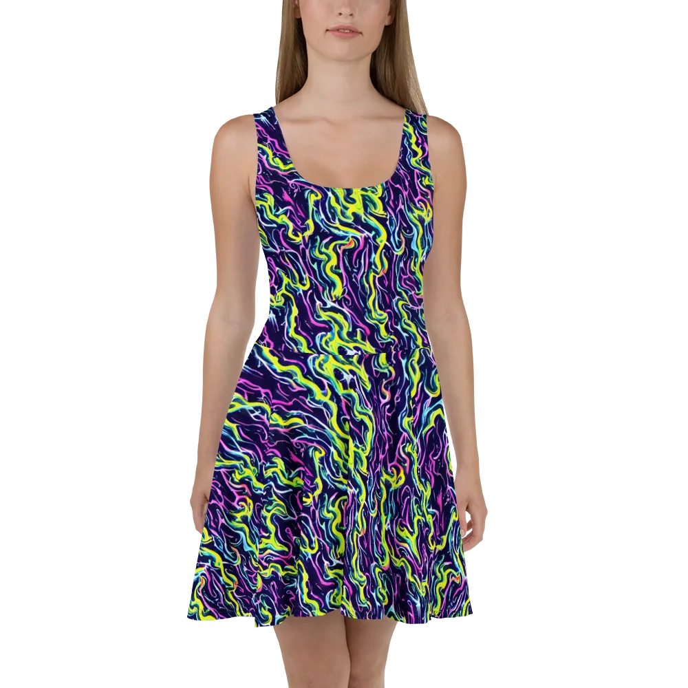 Acid Ribbons on Skater Dress — Front