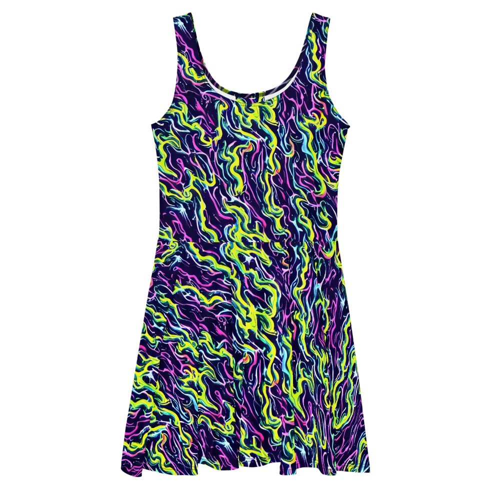 Acid Ribbons on Skater Dress — Front