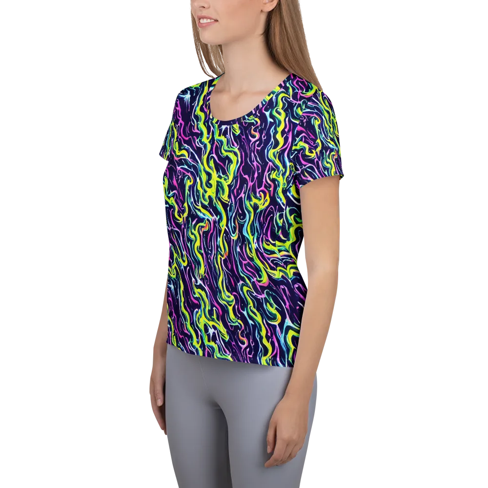 Acid Ribbons on Women's Athletic T-Shirt — Left