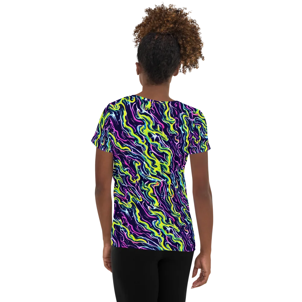 Acid Ribbons on Women's Athletic T-Shirt — Back