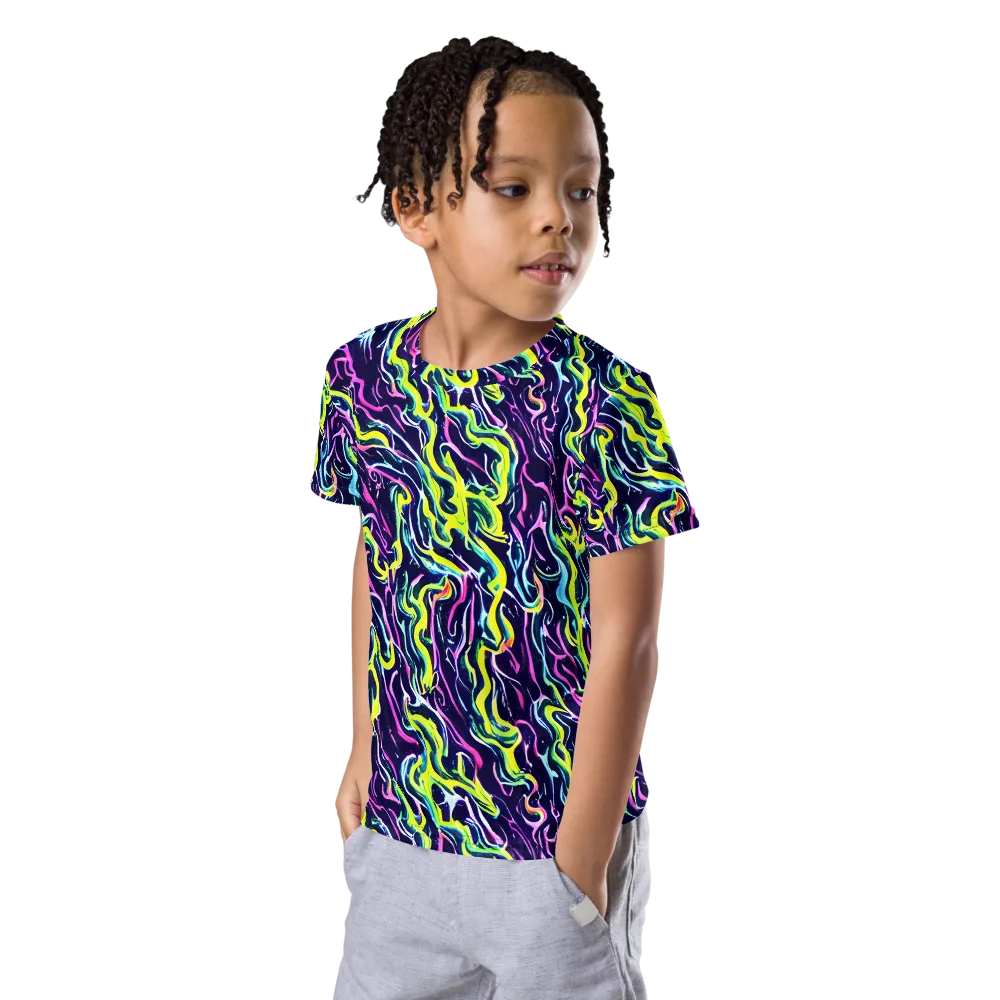 Acid Ribbons on Kids Crew Neck T-Shirt — Left Front