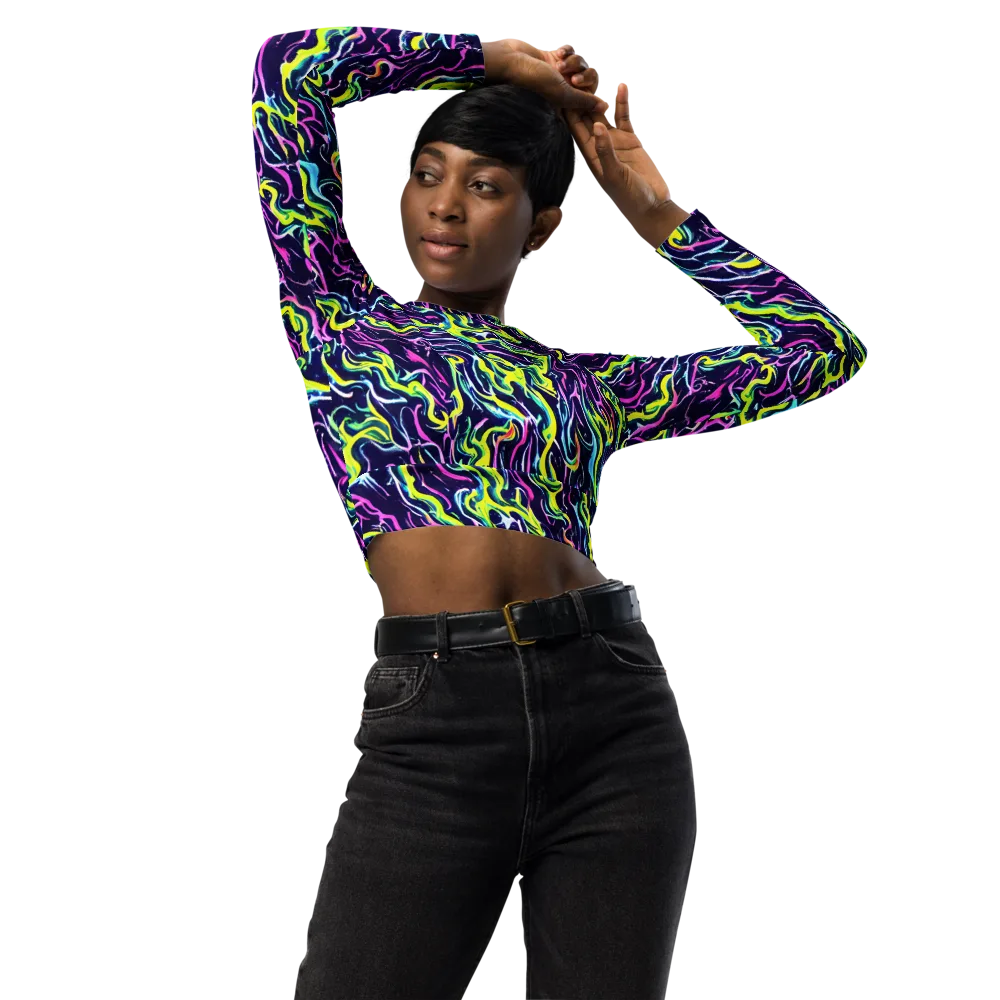 Acid Ribbons on Long Sleeve Crop Top — Front