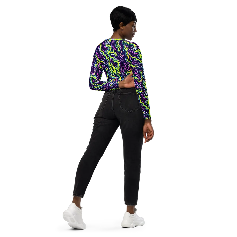 Acid Ribbons on Long Sleeve Crop Top — Right Back