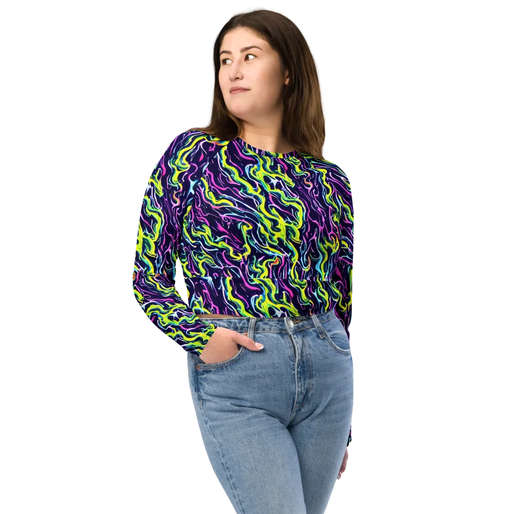 Acid Ribbons on Long Sleeve Crop Top — Front